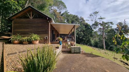 a small cabin with plants in front of it at Bellthorpe Stays in Maleny