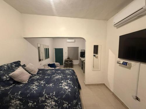 une chambre avec un lit et une télévision à écran plat dans l'établissement Moderno, Practico y Acogedor, à La Paz