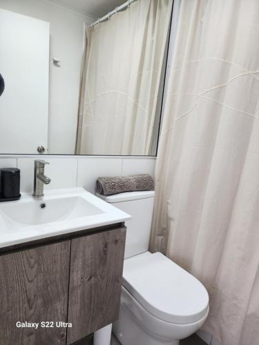 Koupelna v ubytování Departamento Familiar con Piscina, Vista al Volcán y Lago en Villarrica