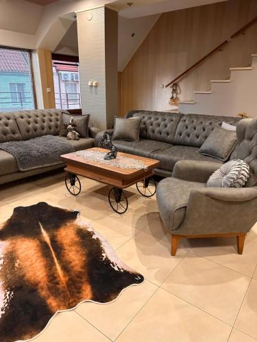 un salon avec des canapés et une table basse dans l'établissement Мезонет “Djanina”, à Sandanski