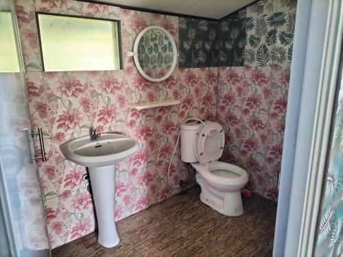 een badkamer met een wastafel en een toilet bij Green moon Home stay 51 in Buriram