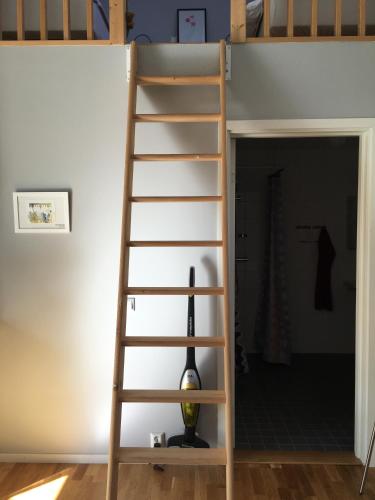 a ladder leading up to a bunk bed at Ljungs Fem Rum in Västergarn