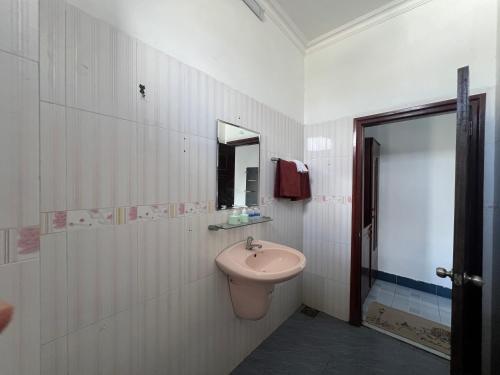 een badkamer met een wastafel en een spiegel bij Tulip Mui Ne in Phan Thiet