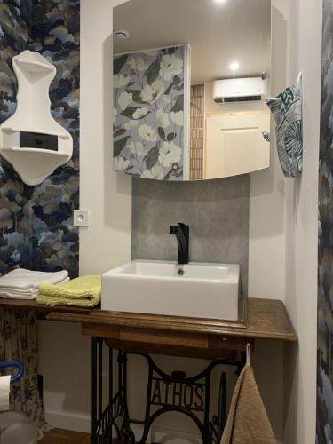 a bathroom with a sink and a mirror at atelier couture in Reiningue