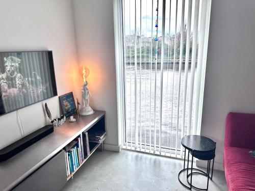 TV a/nebo společenská místnost v ubytování Central and luxurious floating home with garden