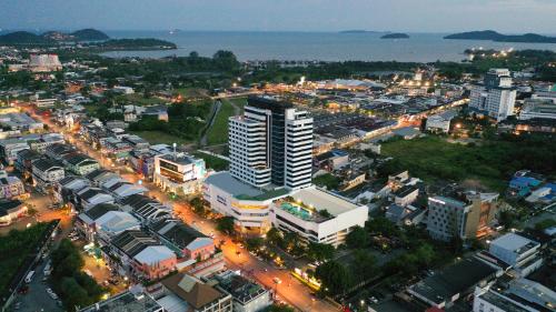 an overhead view of a city at night at Royal Phuket City Hotel in Phuket