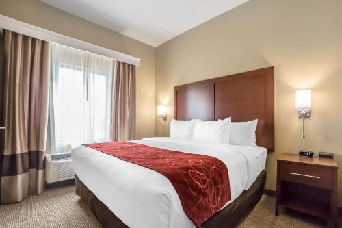 a hotel room with a large bed and a window at Comfort Suites Billings in Billings