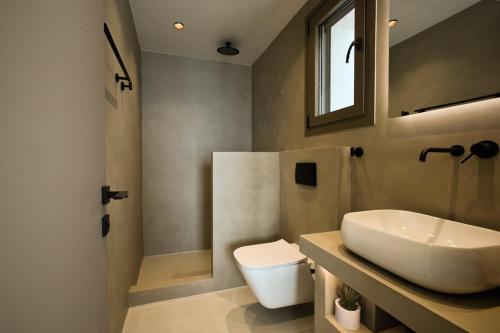 een badkamer met een wastafel en een toilet bij Eosea Hemera in Ierissos