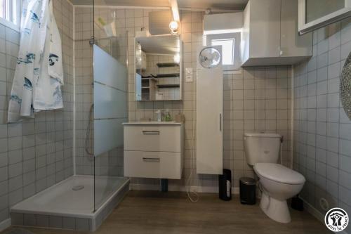 a bathroom with a toilet and a sink and a shower at Le panier bio de noé in Noé