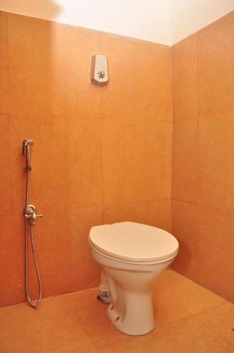 a bathroom with a toilet and a shower at Hotel Seagull in Calangute