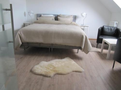 um quarto com uma cama e um tapete no chão em B&B Bodegem em Dilbeek