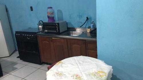 eine Küche mit Spüle und Mikrowelle in der Unterkunft Kit Net in Torres