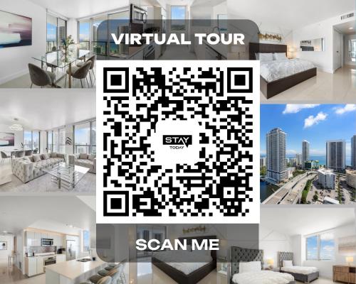 eine Collage aus vier Bildern eines Zimmers mit einem virtuellen Vier-Sägeblatt-Puzzle in der Unterkunft Spacious Luxury Apartment at Beachwalk Resort with Ocean Views and Private Foyer in Hallandale Beach