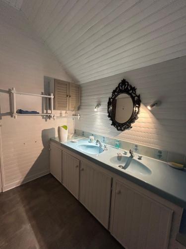 a bathroom with a sink and a mirror at PORTSALL - La Demeure de Tréompan in Ploudalmézeau