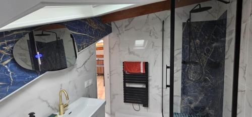een badkamer met een wastafel en een spiegel bij Cozy Loft sous les toits in Le Kremlin-Bicêtre