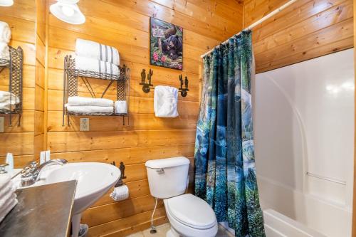 un bagno con wc, lavandino e doccia di Mountain Getaway 2 By Avada Properties a Sevierville