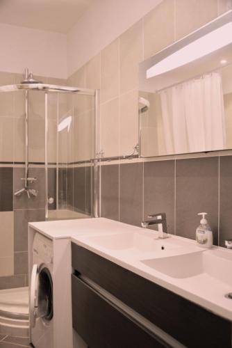une salle de bain avec un lavabo et une machine à laver dans l'établissement Apartment on Rue De France 4, à Nice