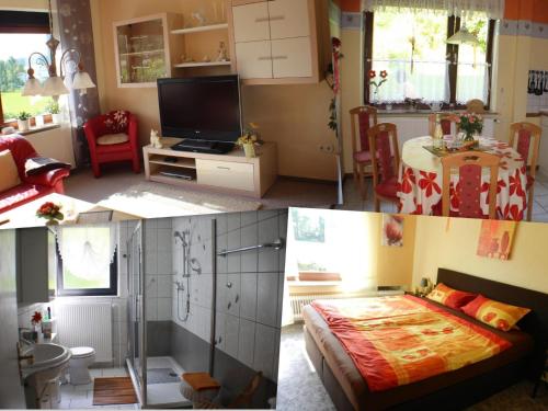 three pictures of a room with a bed and a living room at Apartment im Teutoburger Wald by Interhome in Schieder