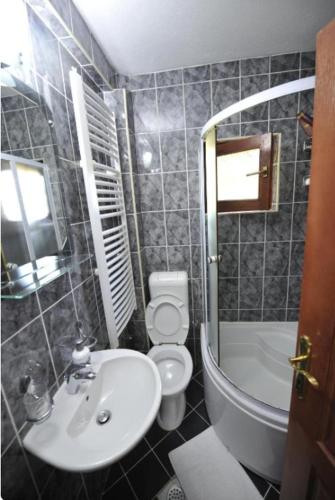 a small bathroom with a sink and a toilet at Apartmani Nikcevic Zabljak in Virak