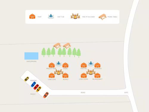 een schermafdruk van een gsm-scherm met een kaart bij Johnny Yurts in Johnson City