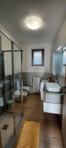 a bathroom with a shower and a sink and a toilet at Re Di Coppe in Torre Boldone