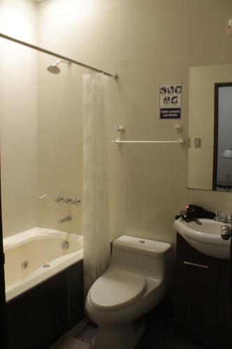 a bathroom with a toilet and a tub and a sink at UMAI Palace in Arequipa