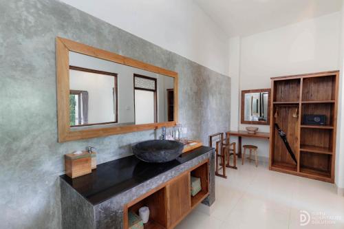 un bagno con lavandino e specchio di Green Sala Villa ad Ubud