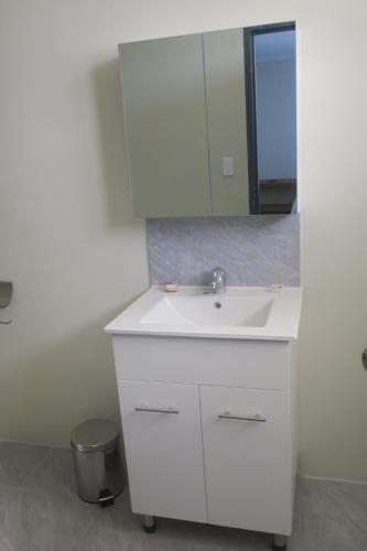 吉佐Zaru Hotel的浴室里有白色洗手池和镜子