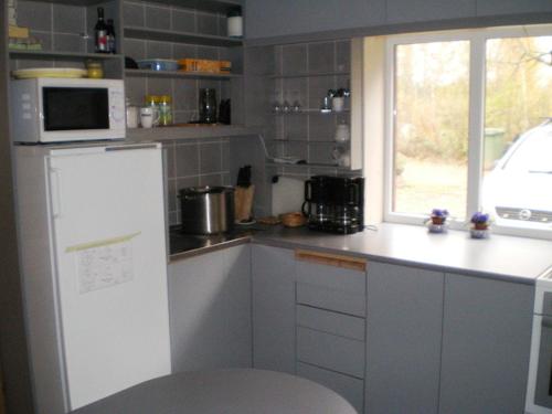 a kitchen with a white counter and a window at Udumäe Holiday Farm in Kirikuküla