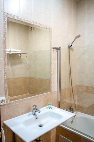 a bathroom with a sink and a shower at La Palmosa in Alcalá de los Gazules