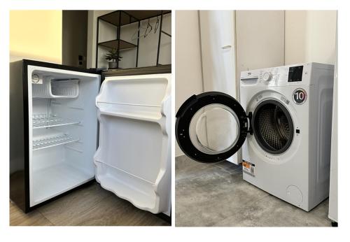 a white refrigerator and a washing machine in a kitchen at Modern Suite in Central Raamsdonksveer in Raamsdonksveer