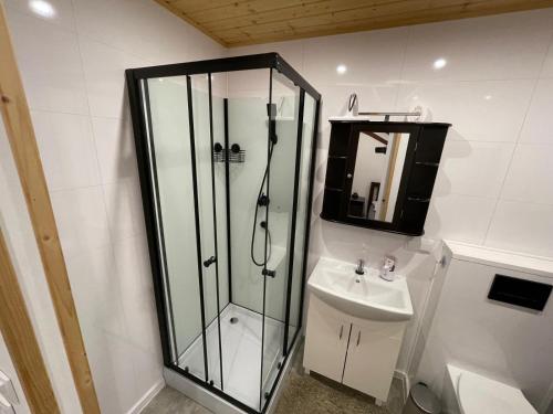 Phòng tắm tại Tiny Haus #4 - Ruhe & Wellness mit Sauna und Tiny Pool