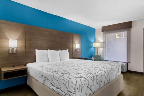 a bedroom with a large bed with a blue wall at Best Western Starke in Starke