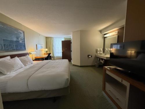 a hotel room with a bed and a flat screen tv at The Peoria Hotel, SureStay Collection by Best Western in Peoria