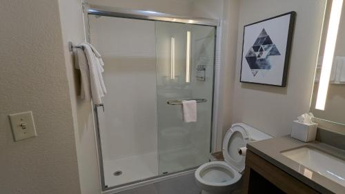 een badkamer met een douche, toilet en wastafel bij Candlewood Suites Conway by IHG in Conway
