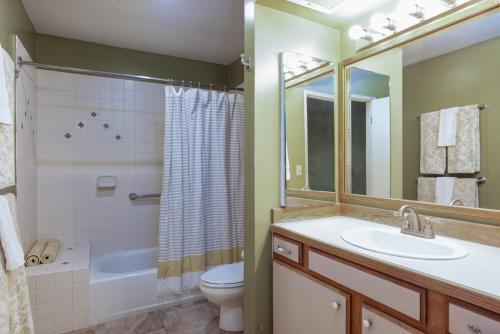 een badkamer met een wastafel, een toilet en een douche bij Kailua Bay Resort#4-204 in Kailua-Kona