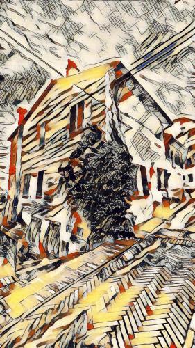 a painting of a building in a city at Ciliano 16 in Montepulciano