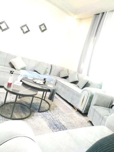 un salon avec un canapé et une table dans l'établissement طبربور, à Amman