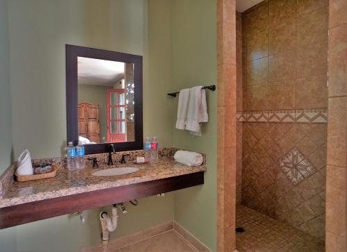 a bathroom with a sink and a shower at The Cerritos Beach Inn in El Pescadero