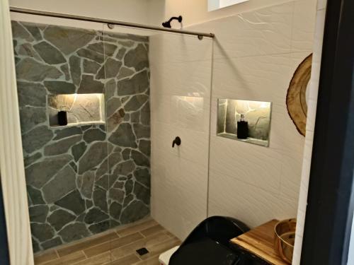 萨兰托La Marteja的带淋浴的浴室(带石墙)