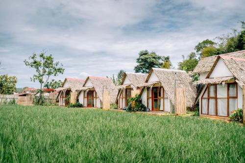 een rij huizen met gras bij BAMBOO Shack & BAMBOO Cabin in Bukittinggi