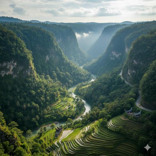 eine Luftansicht eines Flusses in einem Tal in der Unterkunft Central Tent in Bukittinggi