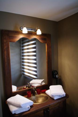 une salle de bain avec un lavabo et un miroir dans l'établissement Chateau Le Vergel Authenac, à Ginestas