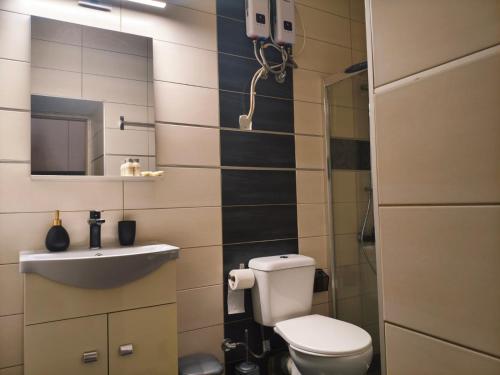 a bathroom with a toilet and a sink at peramalux in Ioannina