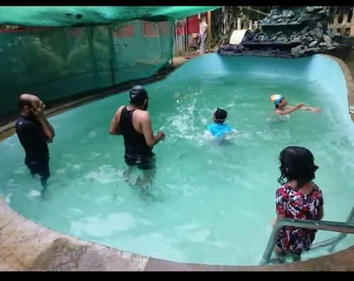 a group of people in a swimming pool at Tapovan Fruitopia in Sultan Bathery