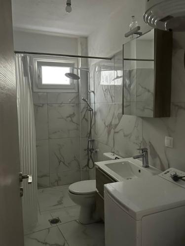 een badkamer met toilet, douche en wastafel bij Dafni Apartment Kozani in Kozani
