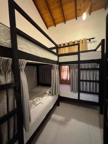 two bunk beds in a room with a window at Nomad's Peak Hiriketiya in Dickwella