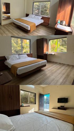 3 verschiedene Ausblicke auf ein Schlafzimmer mit 2 Betten in der Unterkunft Shubharambha Luxury Resort in Nagaon