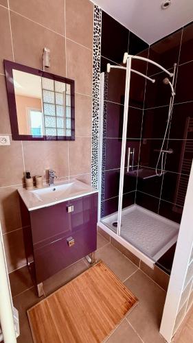 a bathroom with a sink and a shower at Chez Patricia et Georges in Carry-le-Rouet