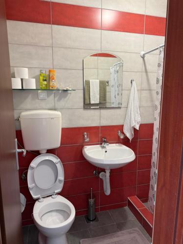 a bathroom with a toilet and a sink at Apartmani Marković in Tivat